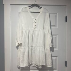 Ces Femme Oversized Ivory Buttoned Long Sleeve Boho Dress